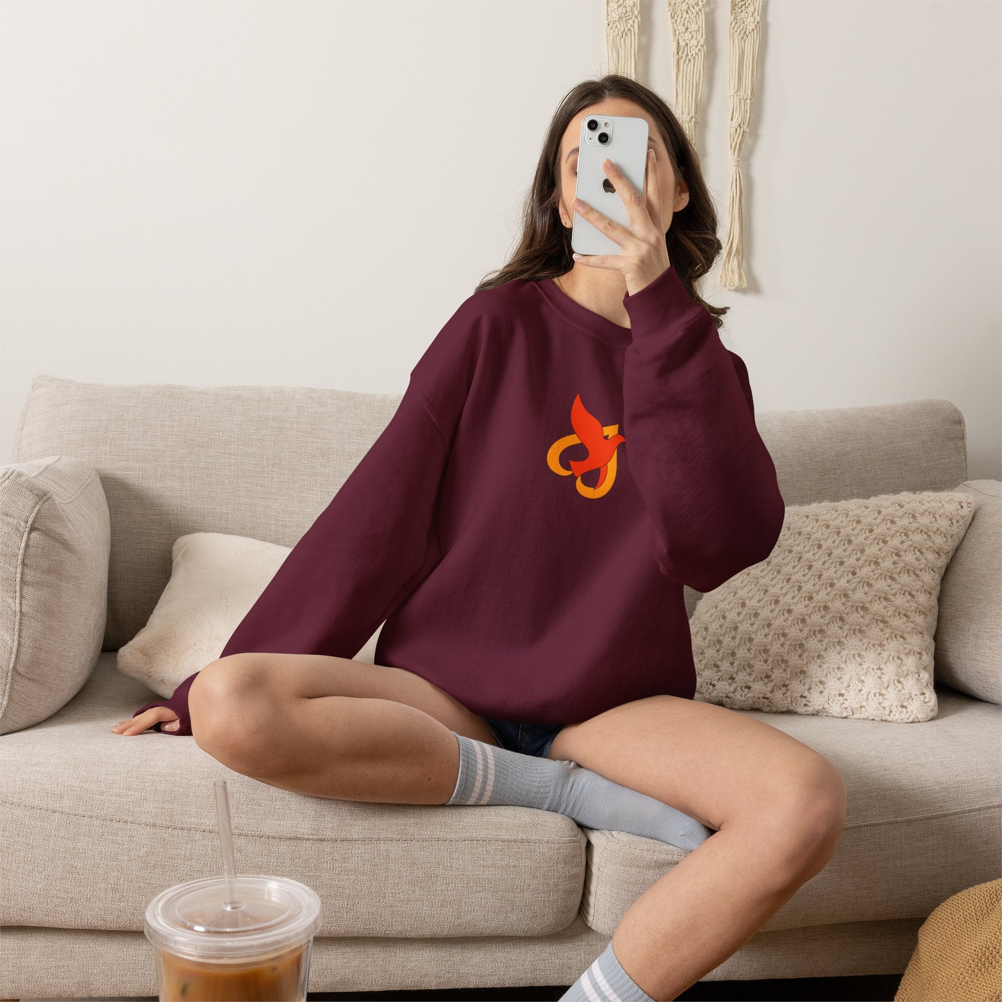 Crewneck Sweatshirt -- Christian Theme -- Holy Spirit Dove Heart Flame