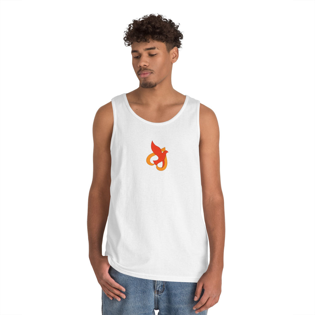 Heavy Cotton Tank Top -- Christian Theme -- Holy Spirit Dove Heart Flame