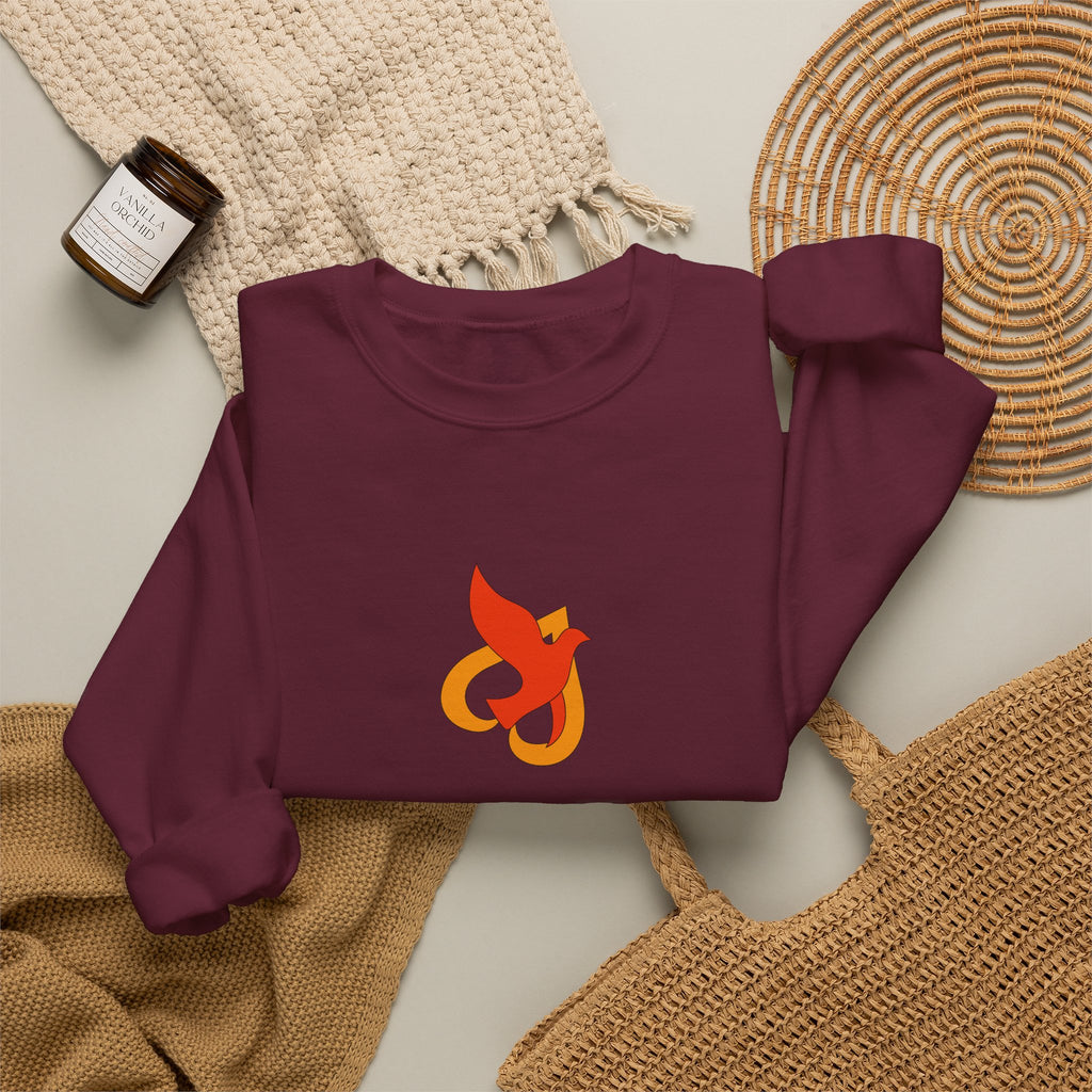 Crewneck Sweatshirt -- Christian Theme -- Holy Spirit Dove Heart Flame
