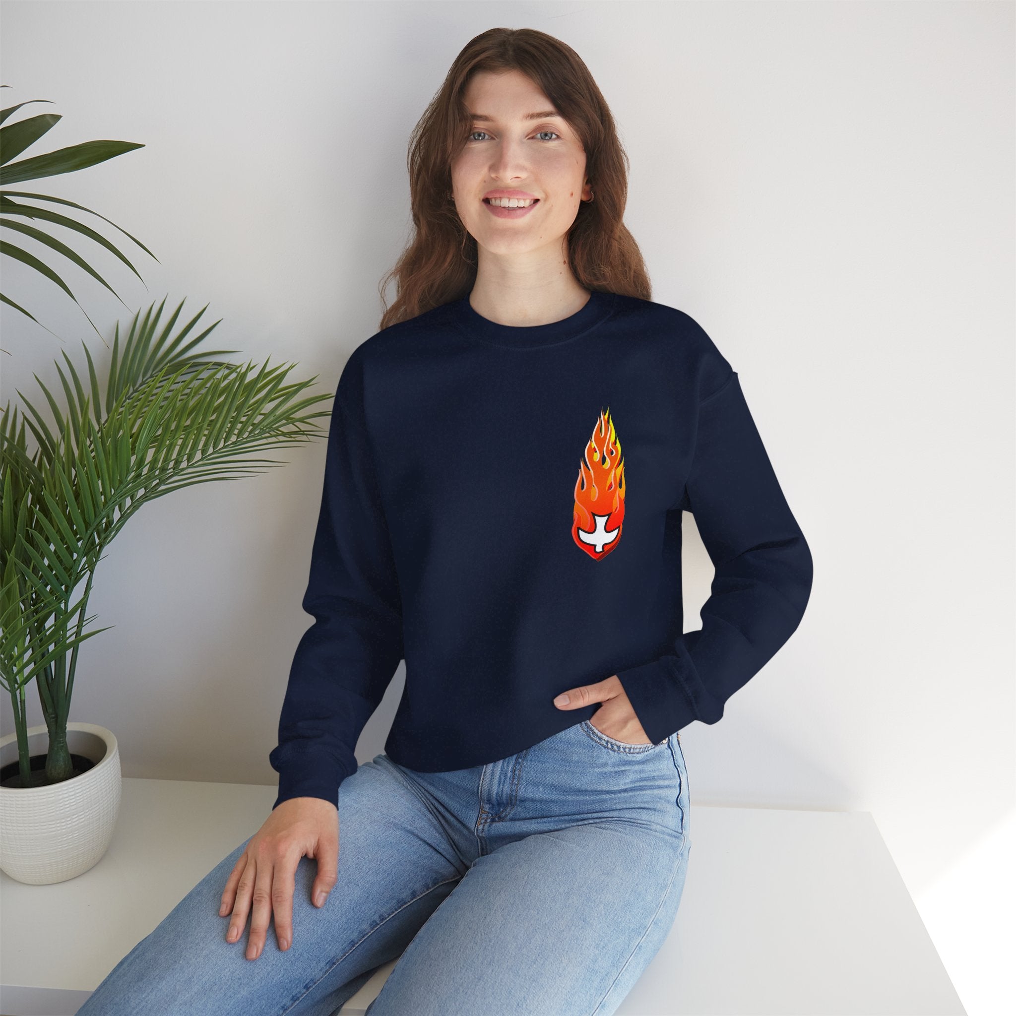 Crewneck Sweatshirt -- Christian Theme -- Holy Spirit Dove Flame