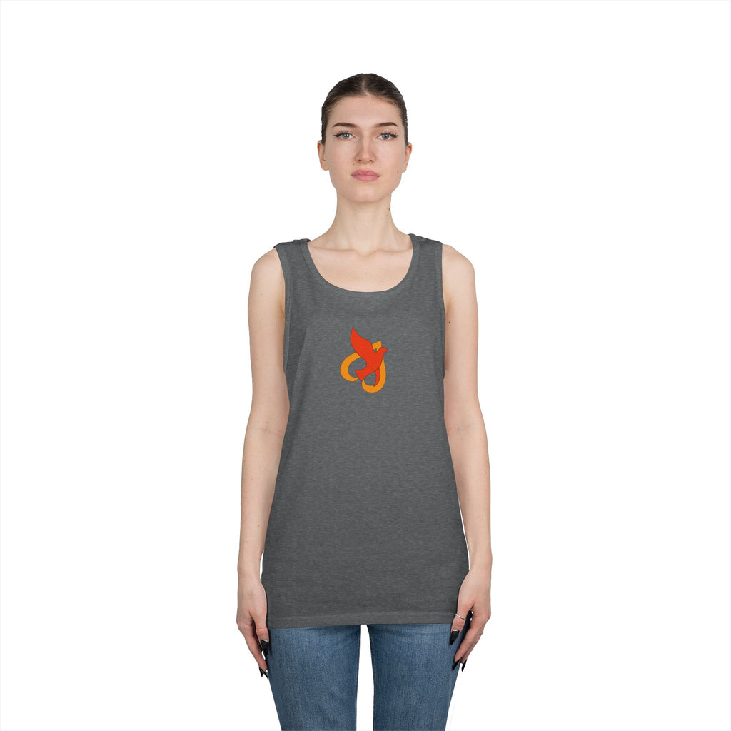 Heavy Cotton Tank Top -- Christian Theme -- Holy Spirit Dove Heart Flame