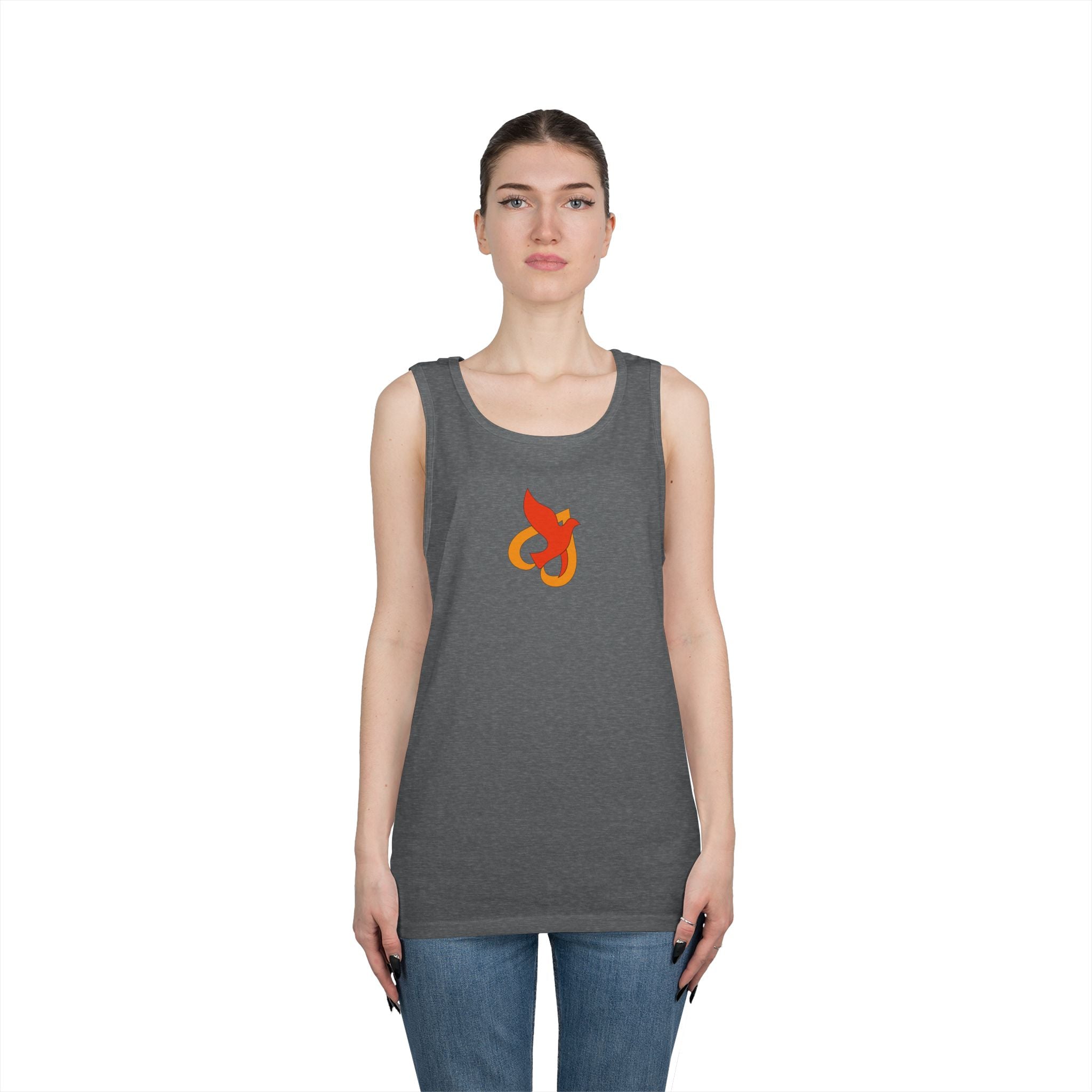 Heavy Cotton Tank Top -- Christian Theme -- Holy Spirit Dove Heart Flame