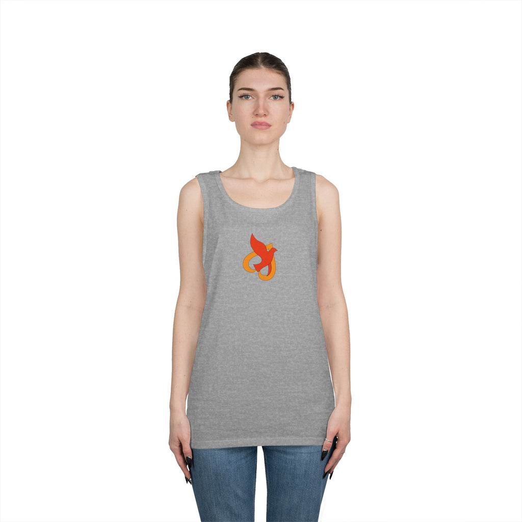 Heavy Cotton Tank Top -- Christian Theme -- Holy Spirit Dove Heart Flame
