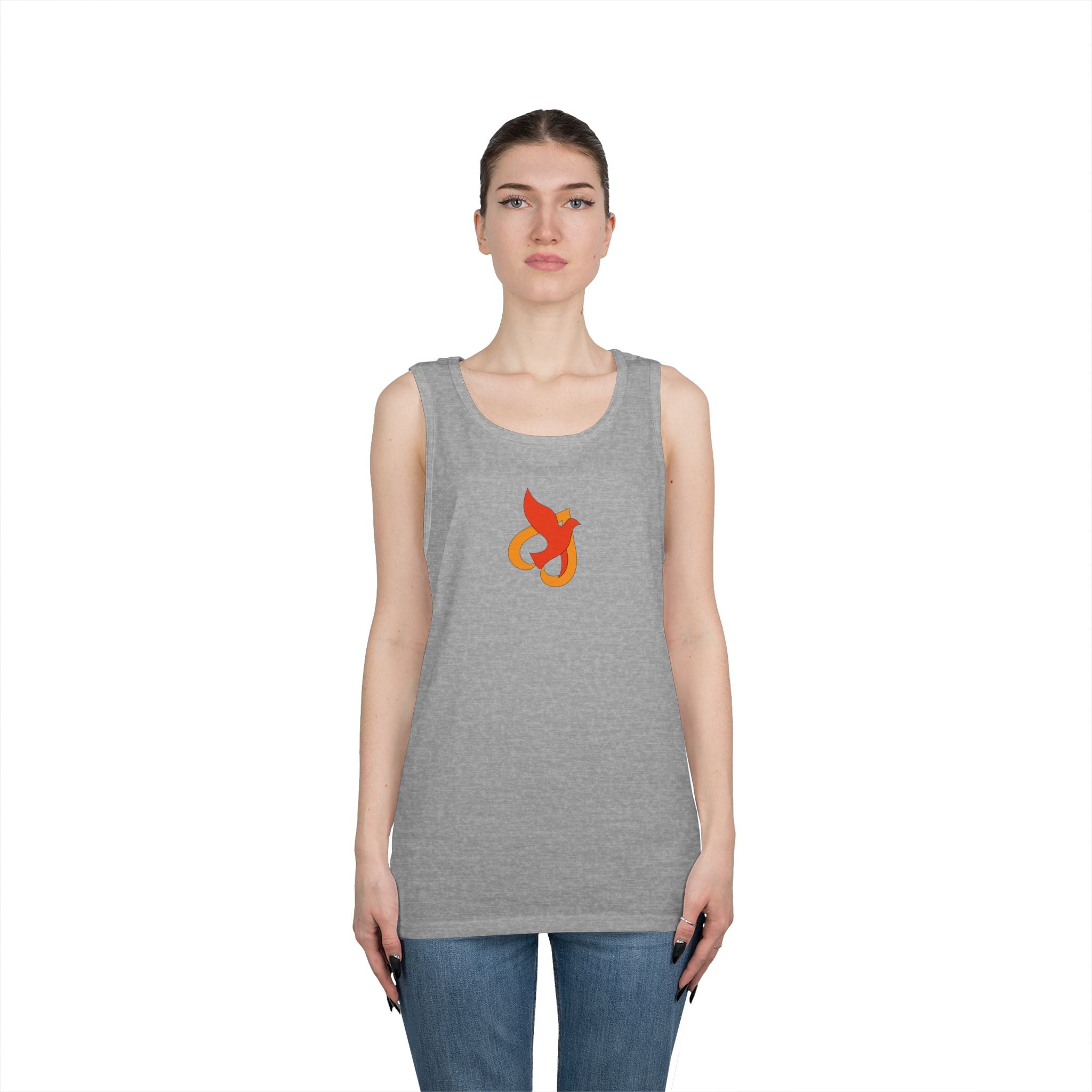 Heavy Cotton Tank Top -- Christian Theme -- Holy Spirit Dove Heart Flame