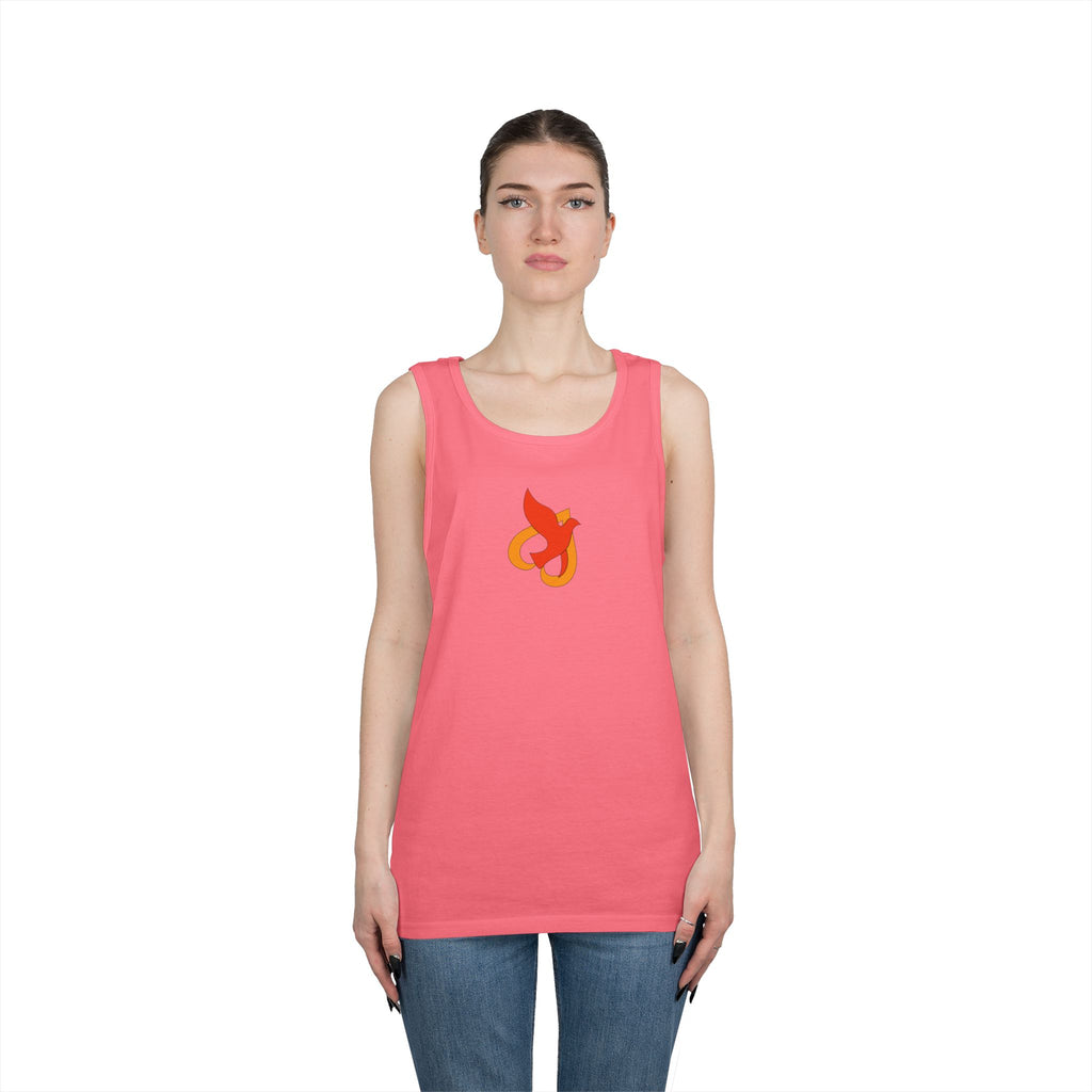 Heavy Cotton Tank Top -- Christian Theme -- Holy Spirit Dove Heart Flame
