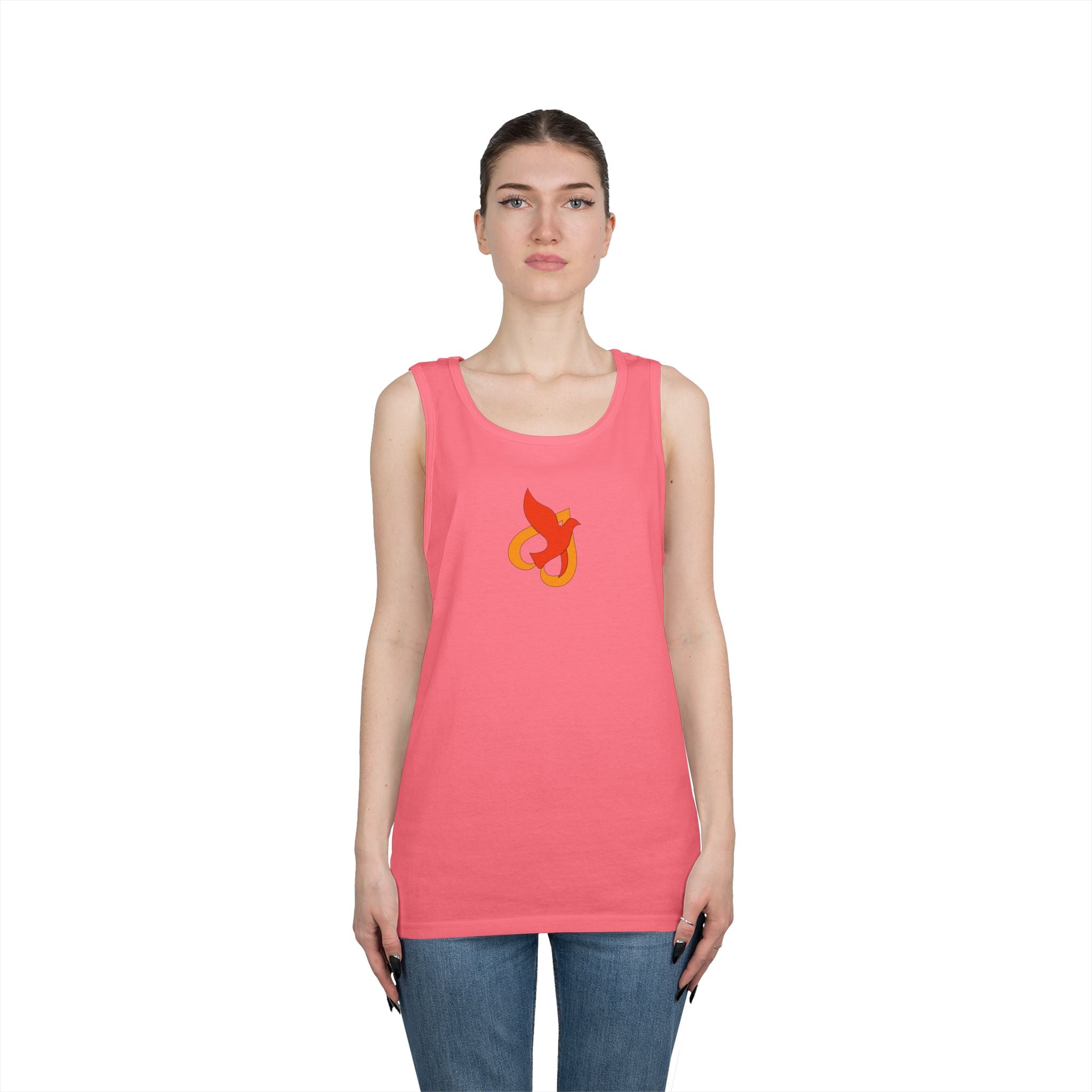 Heavy Cotton Tank Top -- Christian Theme -- Holy Spirit Dove Heart Flame