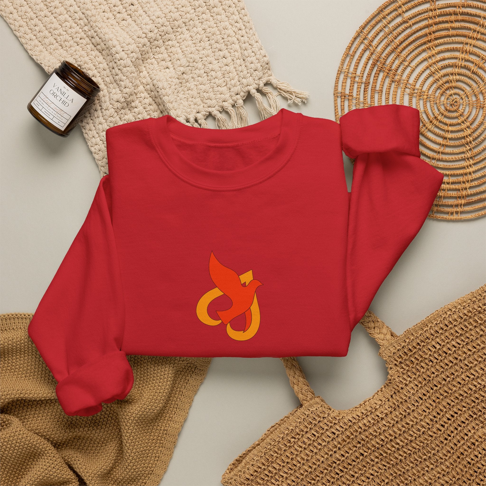 Crewneck Sweatshirt -- Christian Theme -- Holy Spirit Dove Heart Flame