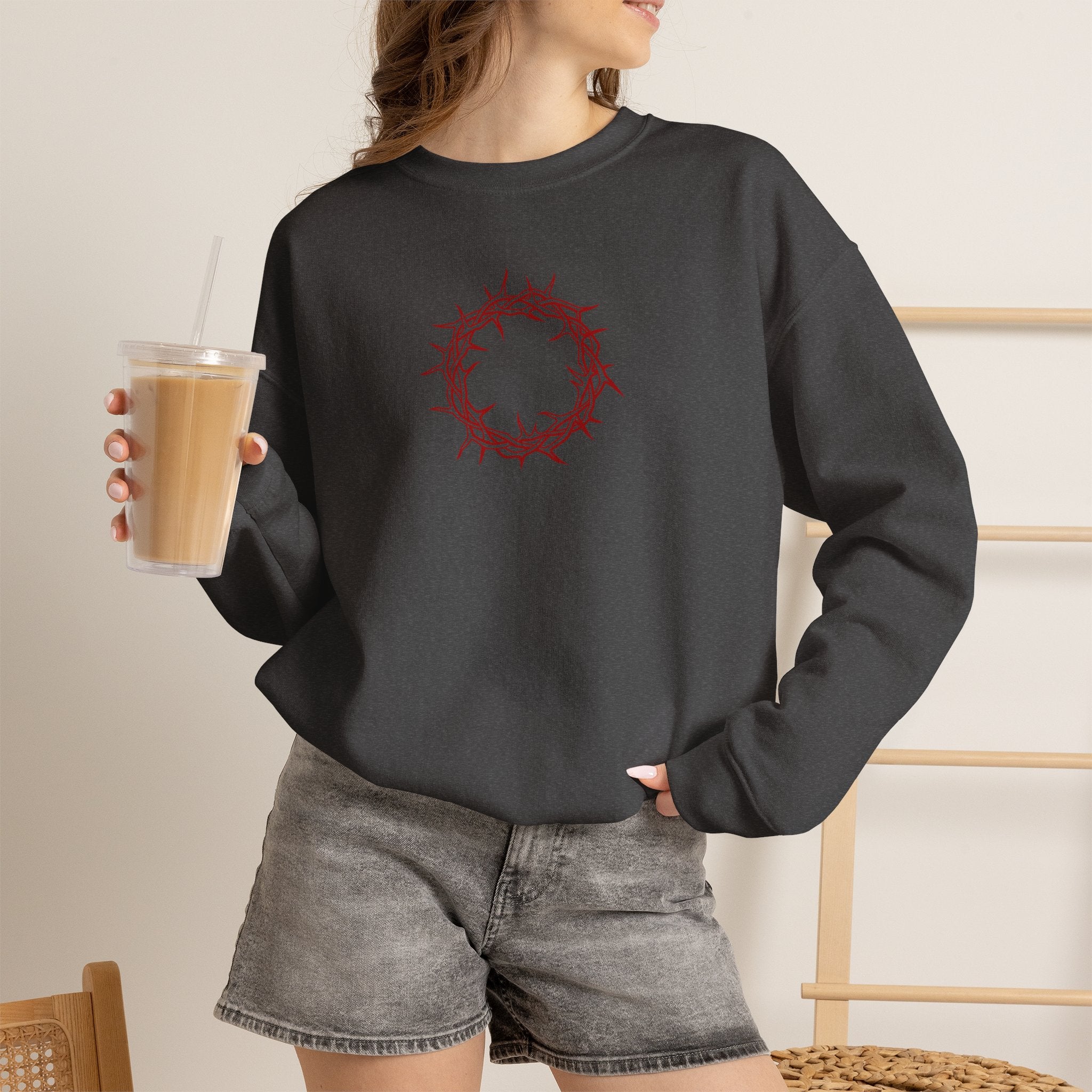Crewneck Sweatshirt -- Christian Theme -- Crown of Thorns (Red)
