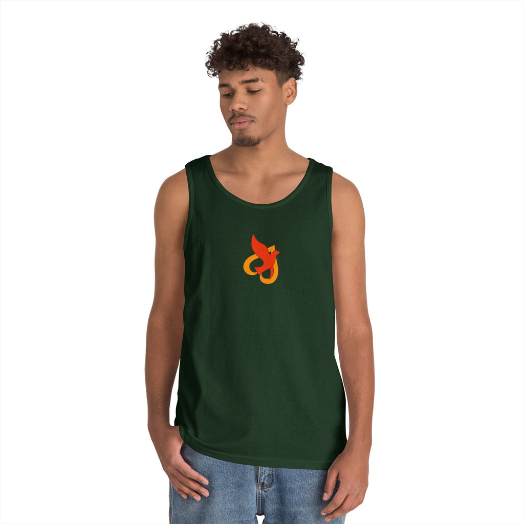 Heavy Cotton Tank Top -- Christian Theme -- Holy Spirit Dove Heart Flame