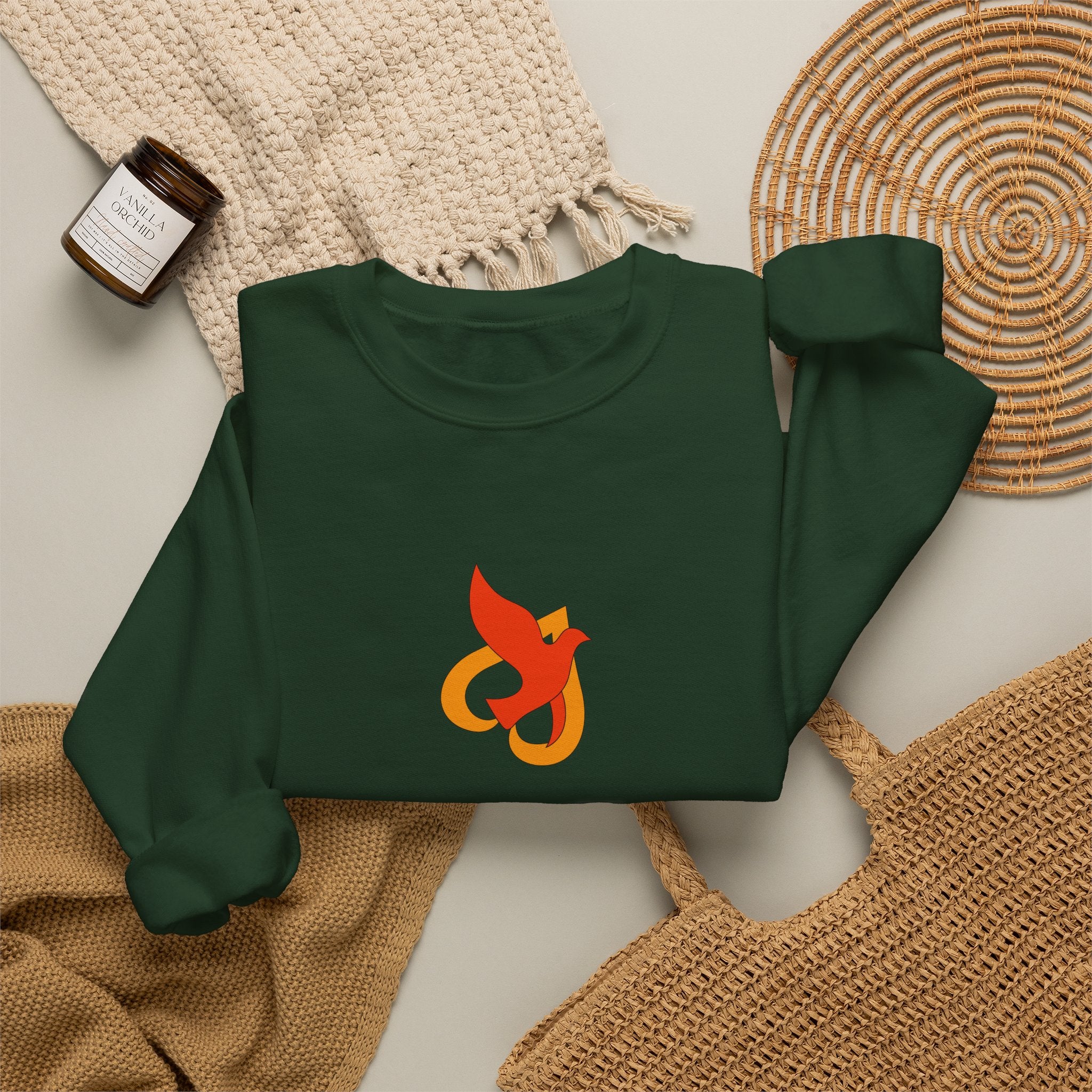 Crewneck Sweatshirt -- Christian Theme -- Holy Spirit Dove Heart Flame